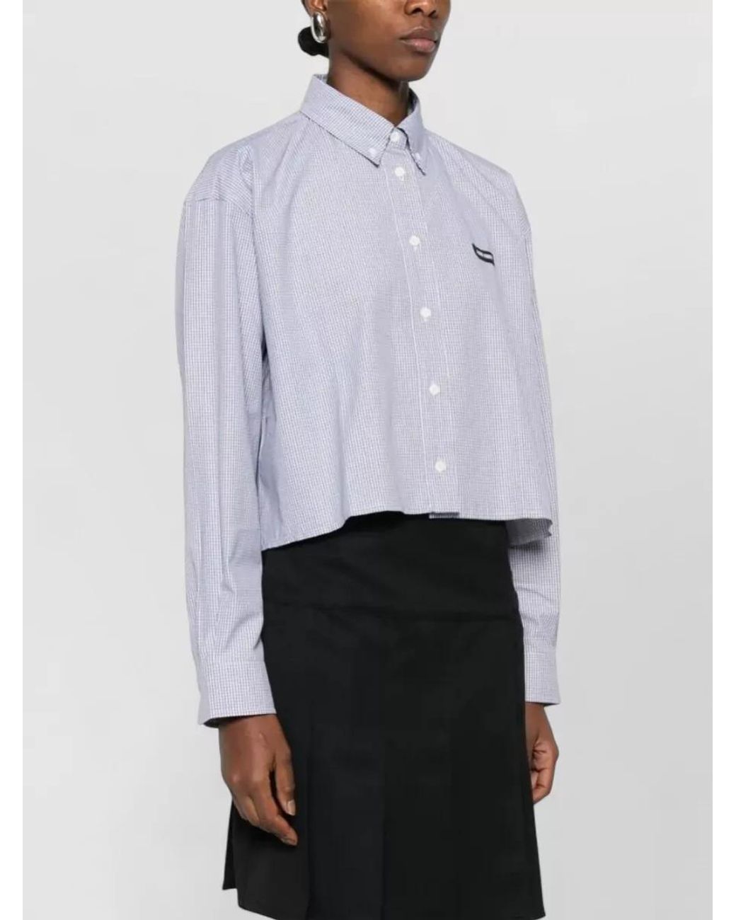 Miu Miu Purple Checked Cotton Cropped Oversized Shirt