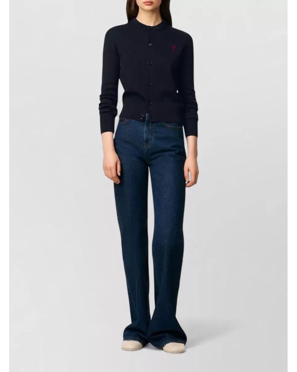 AMI Blue Wool Ribbed Knit Buttoned Cardigan