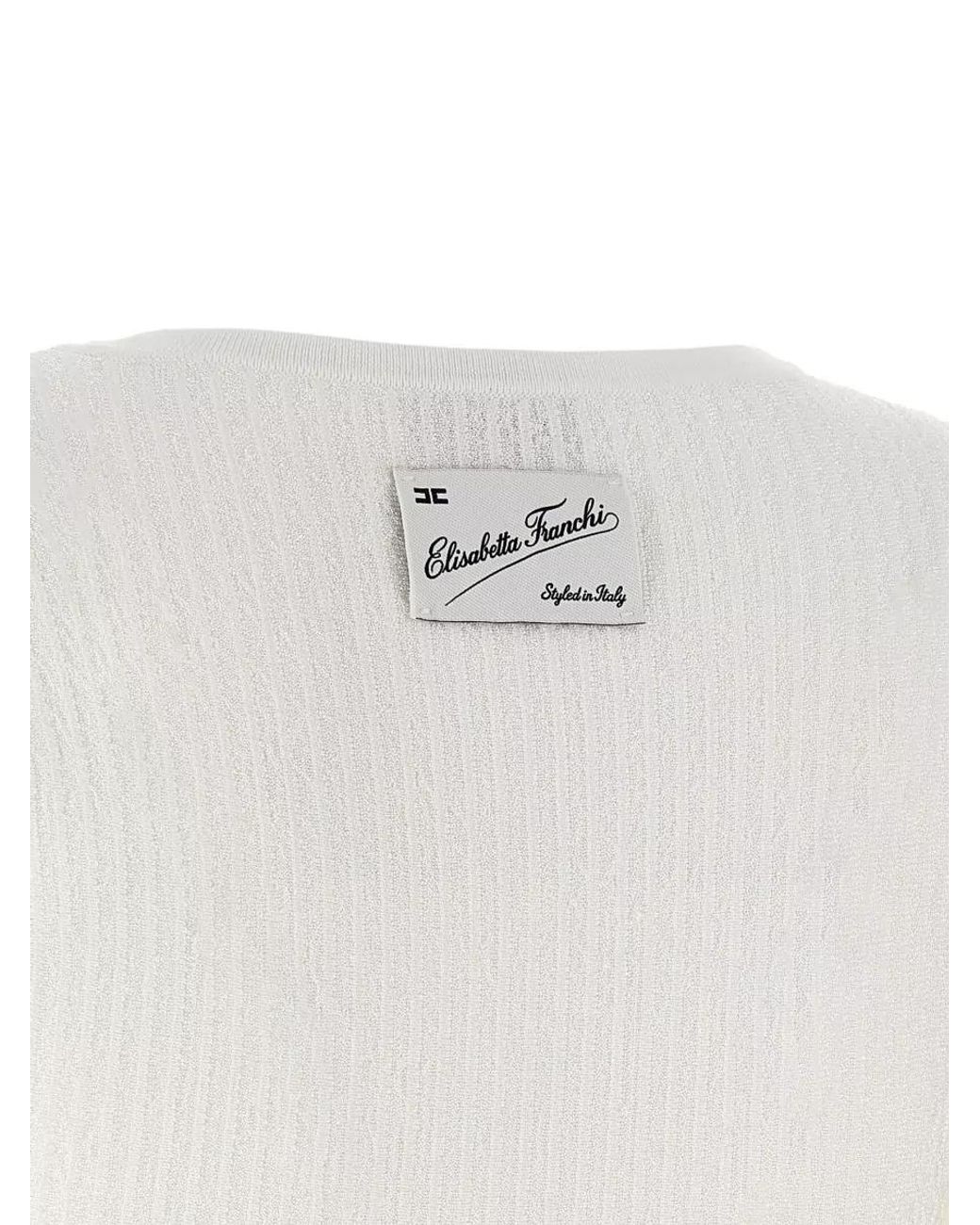 Elisabetta Franchi White Ribbed Knit Pleated Dress