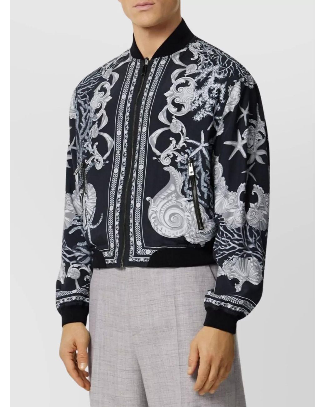 Versace Black Reversible Printed Bomber Jacket for men