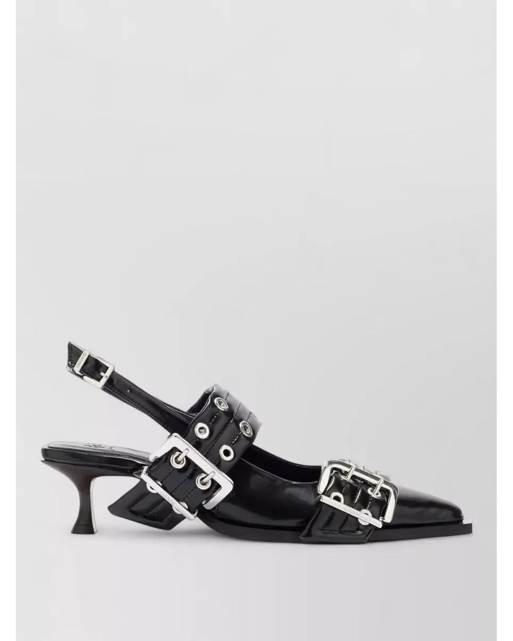 Ganni Black Pointed-Toe Buckle Pumps