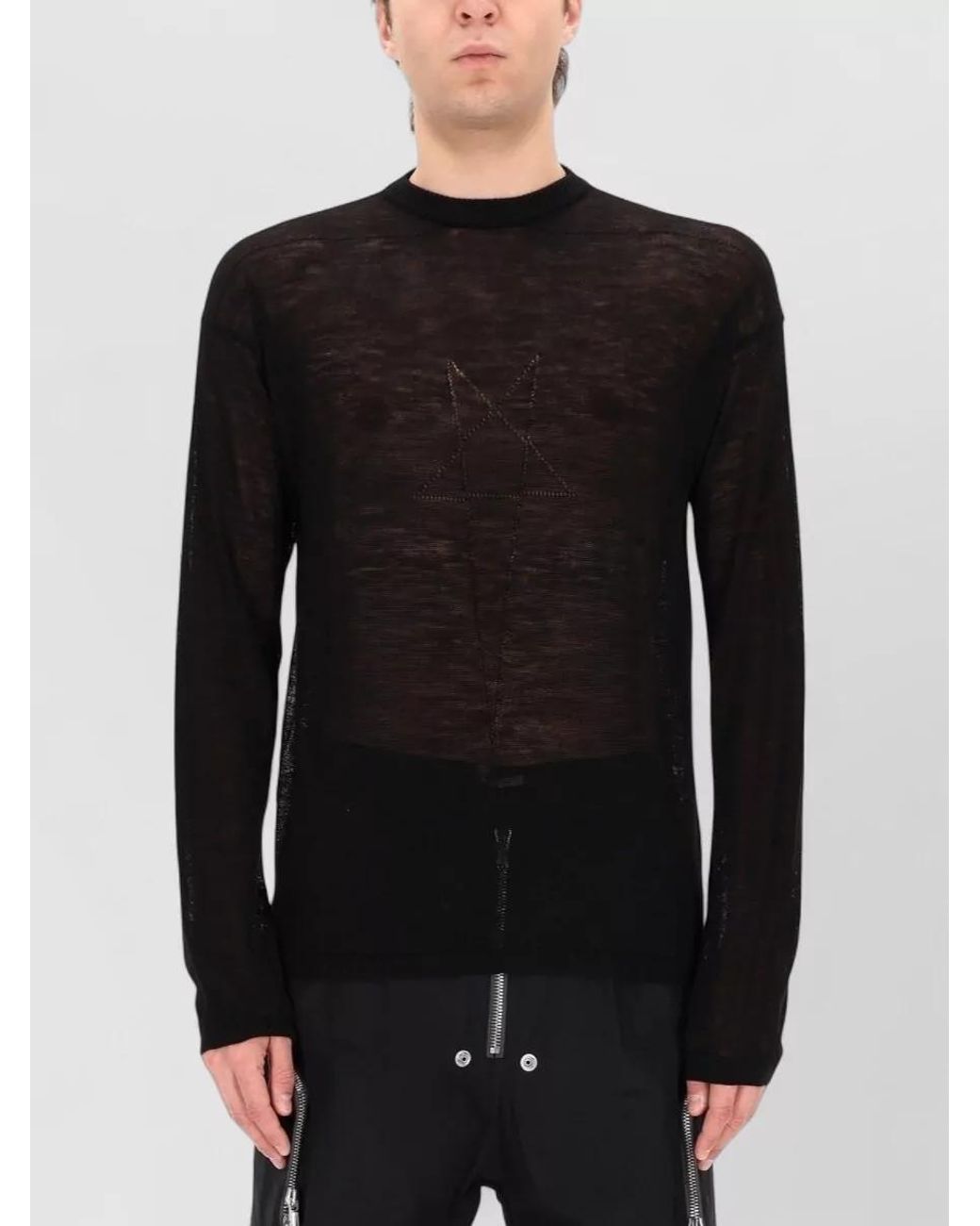 Rick Owens Black Fine-Knit Wool Crew-Neck Jumper for men
