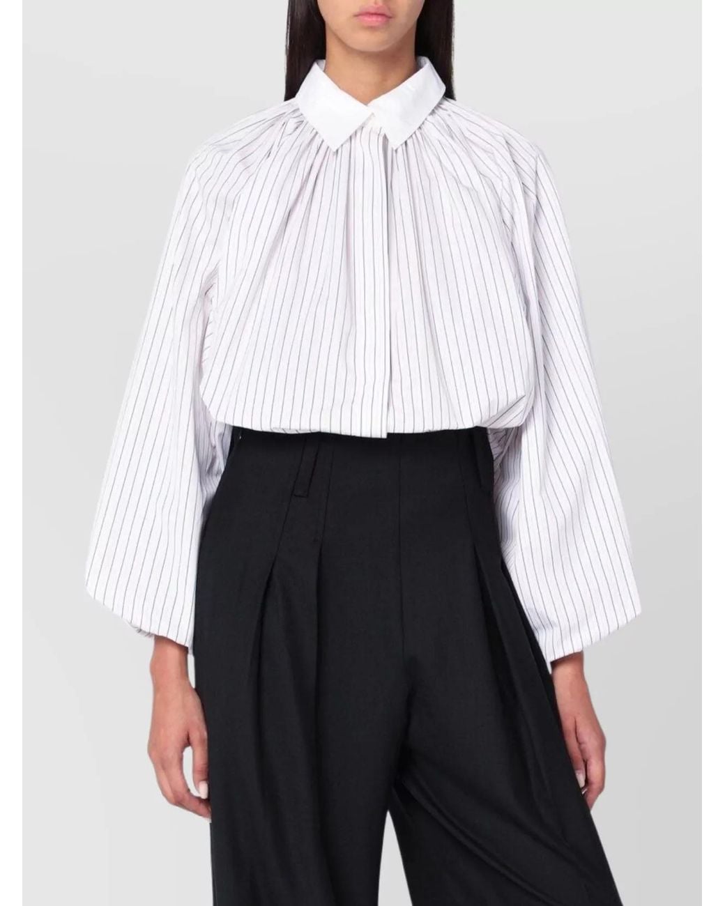 Patou White Striped Balloon-Sleeve Cotton Shirt