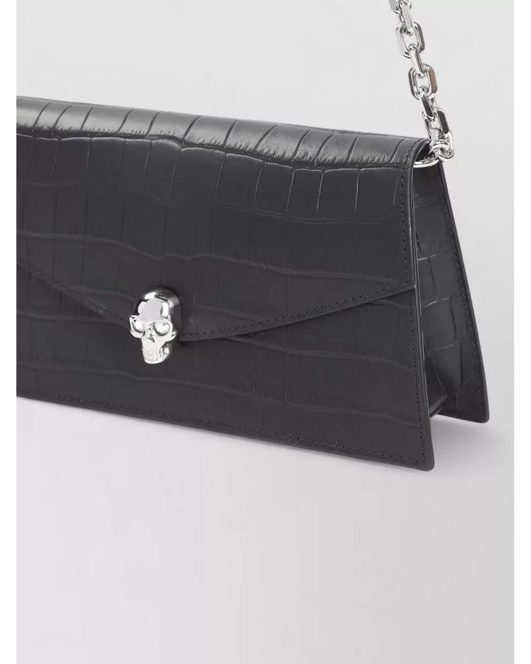 McQueen Gray Skull Mini Leather Clutch Bag