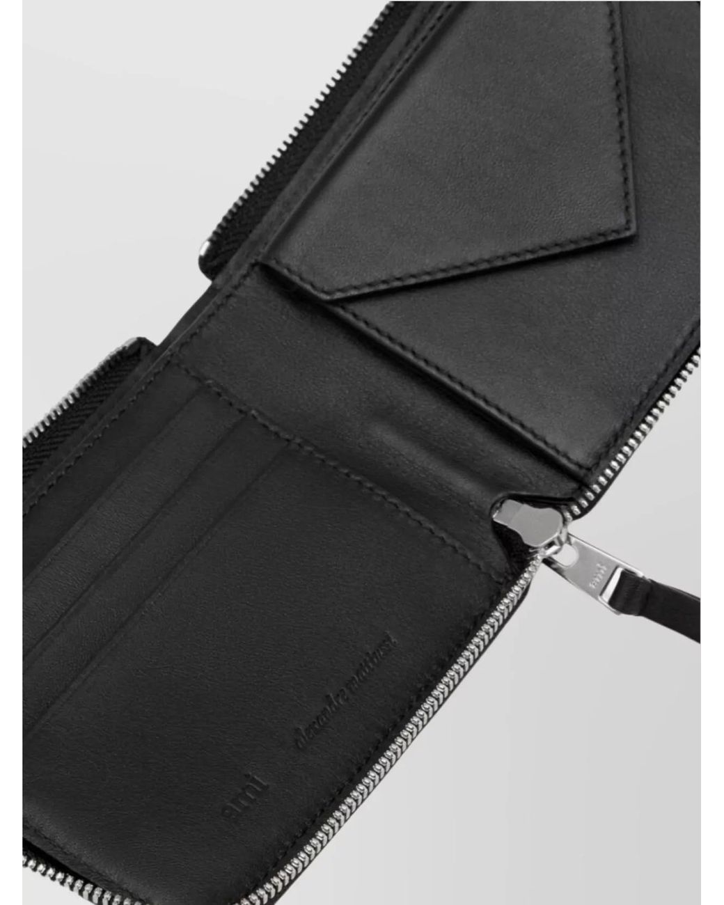 AMI Black Leather Zip-Around Wallet