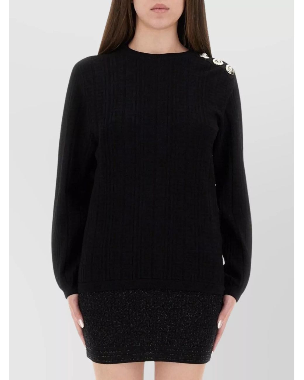 Balmain Black Jacquard Long-Sleeve Knit Top