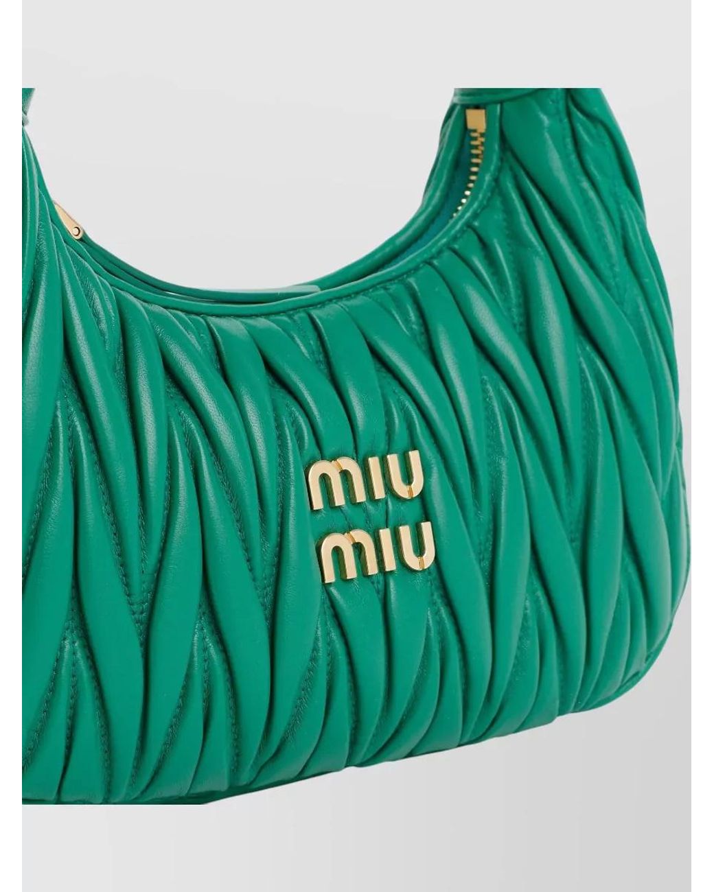 Miu Miu Green Small Matelassé Lamb Leather Shoulder Bag
