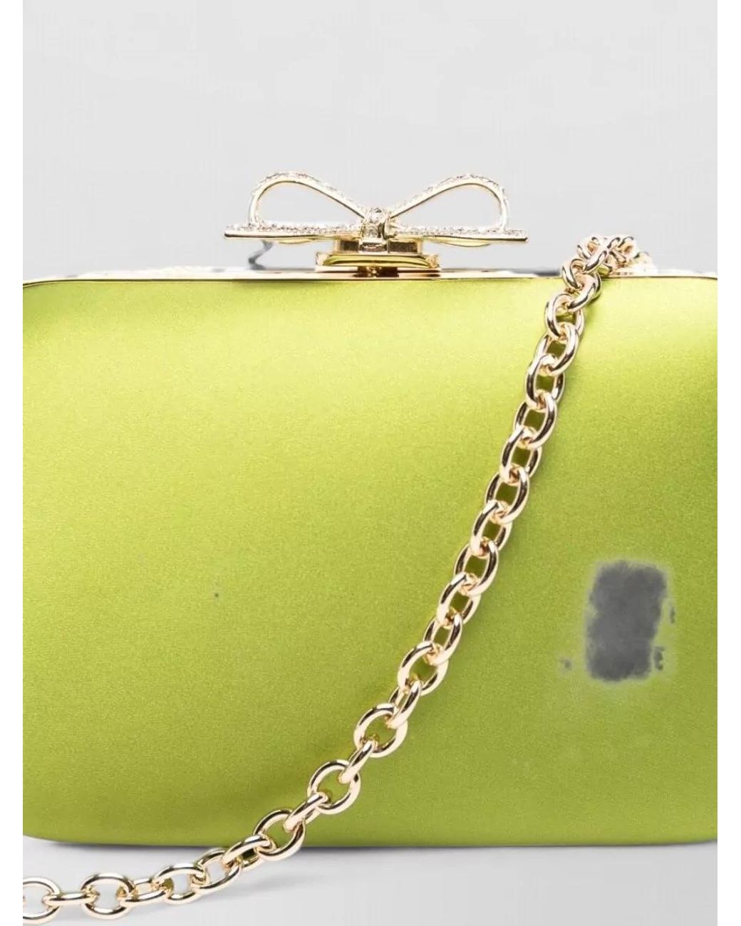 Self-Portrait Green The Bow Satin Clutch Bag