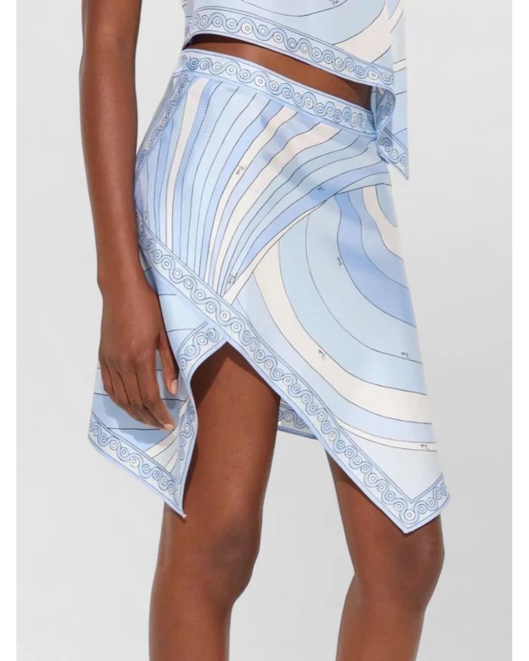 Emilio Pucci Blue Silk Printed Asymmetric Mini Skirt