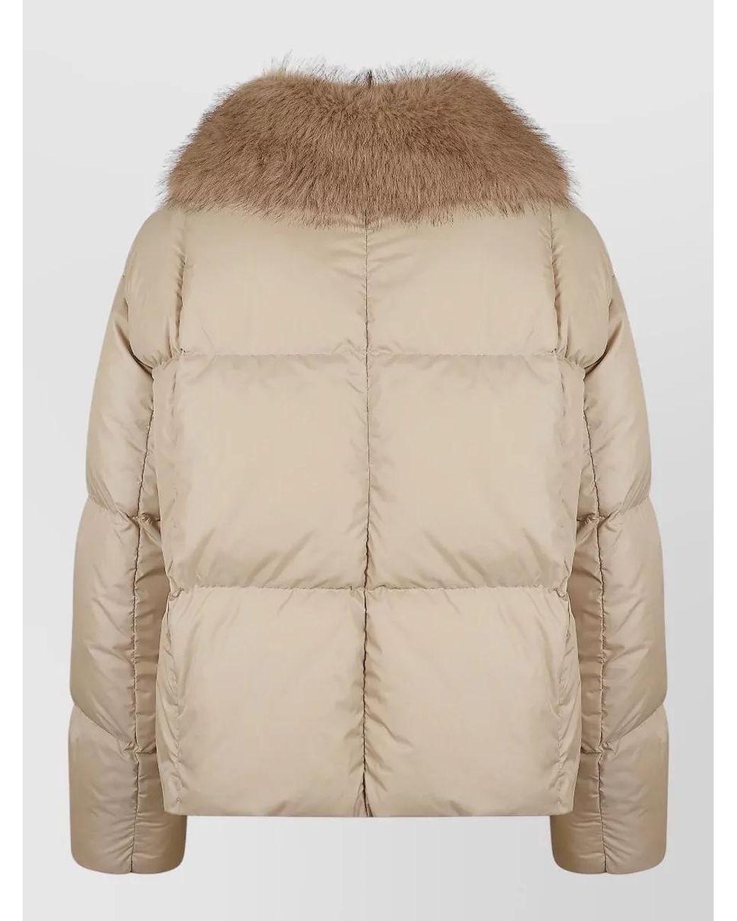 Herno Natural Short Down Jacket With Faux Fur Collar And Horizontal Quilting