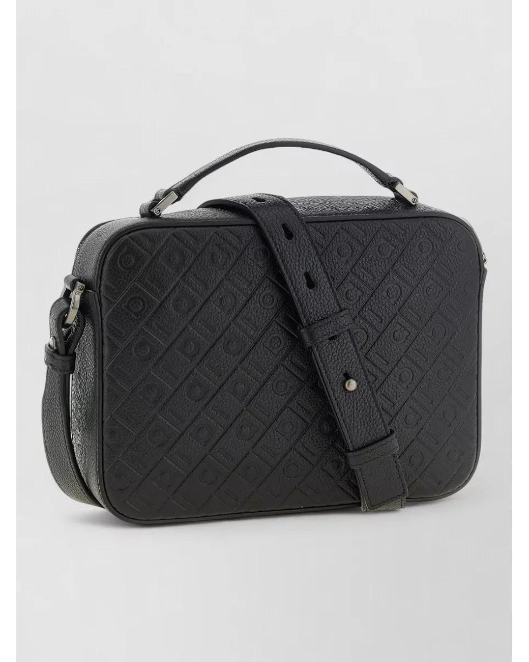 Ferragamo Black Leather Embossed Monogram Shoulder Bag for men