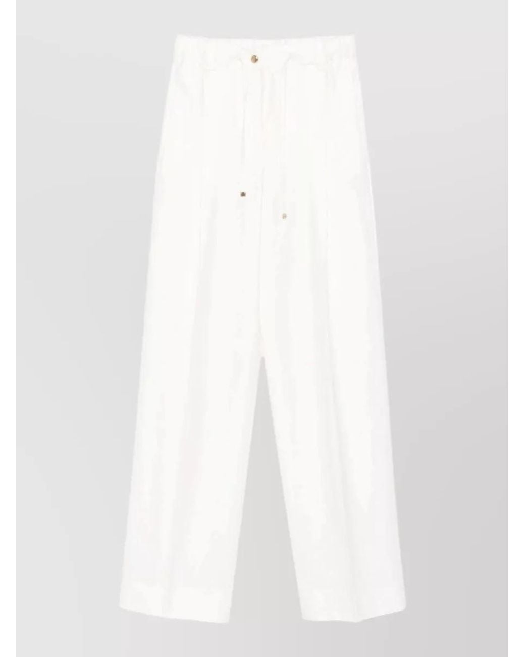 Moncler White Virgin Wool Pleated Straight-Leg Trousers