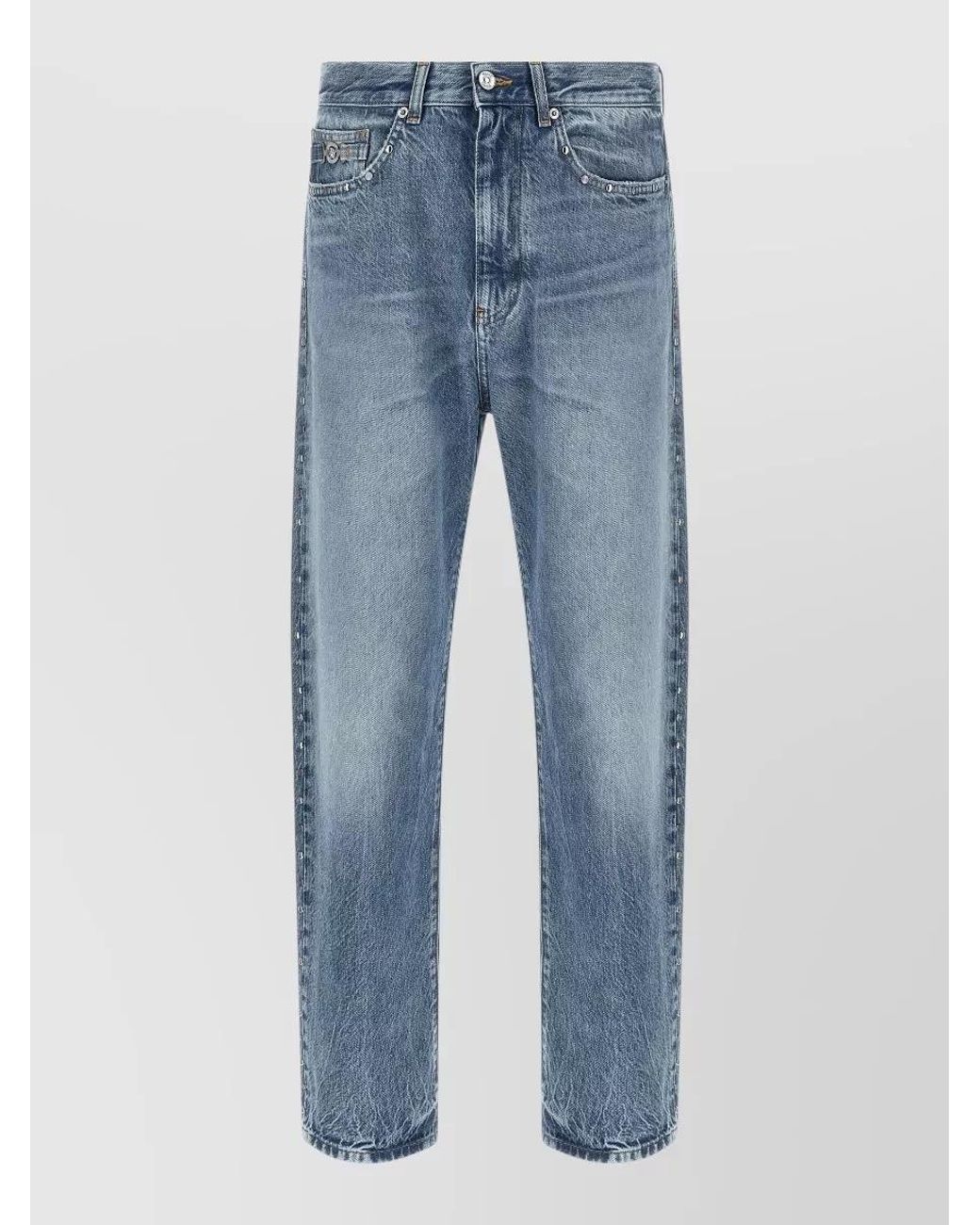 Versace Blue Studded Straight-Leg Denim Jeans for men
