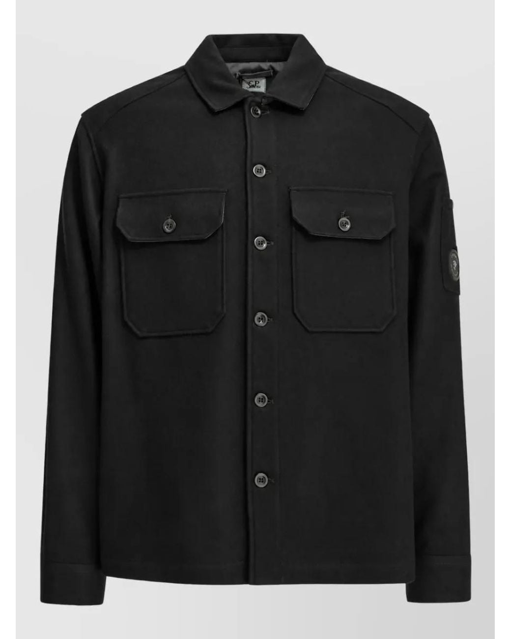 C P Company Black Wool Overshirt Jacket for men