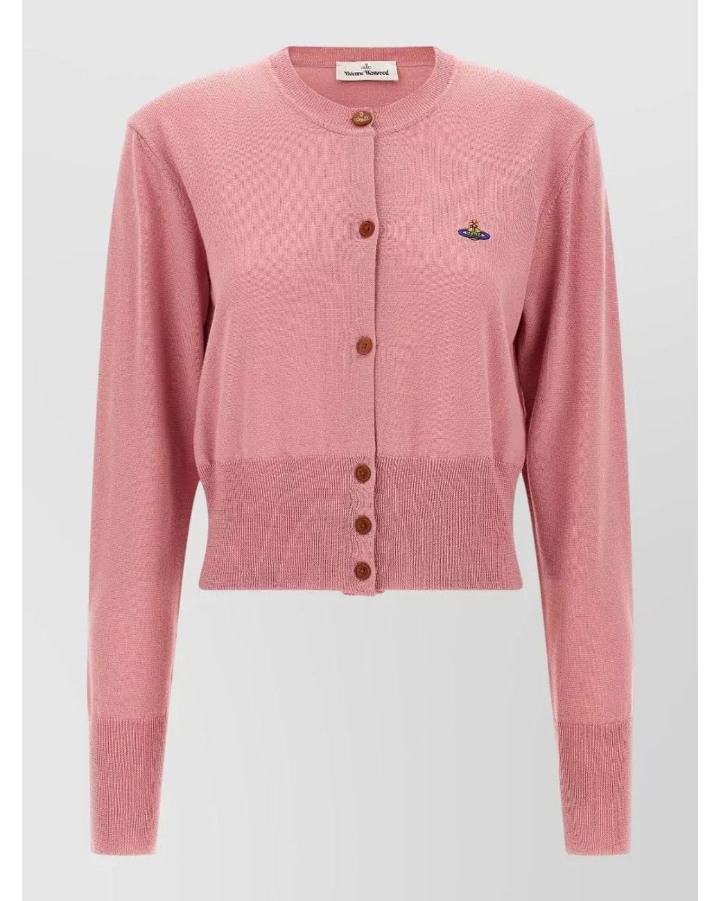 Vivienne Westwood Pink Wool Cropped Ribbed Cardigan