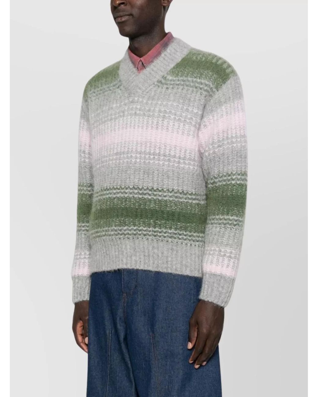KENZO Gray Wool-Blend V-Neck Jumper for men