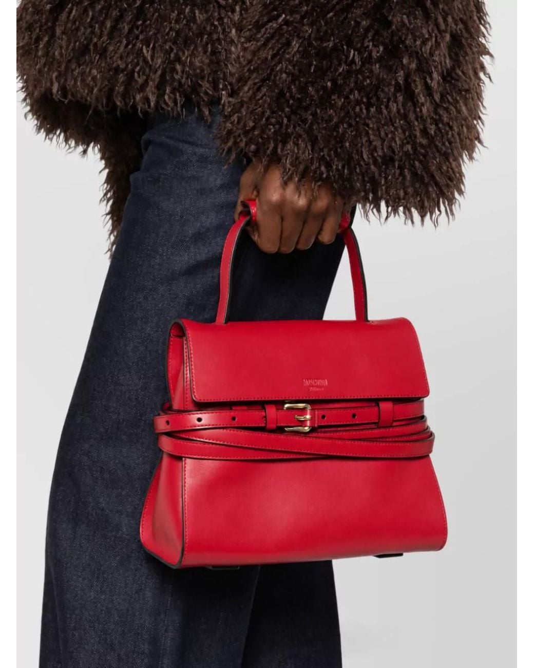 Moschino Red Leather Clutch Bag