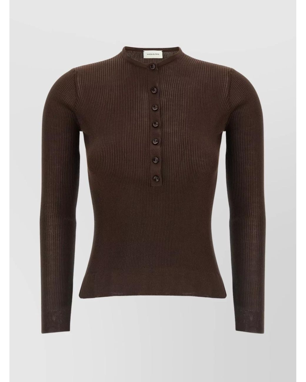 Magda Butrym Brown Ribbed Silk Crew-Neck Long-Sleeve Knitted Top