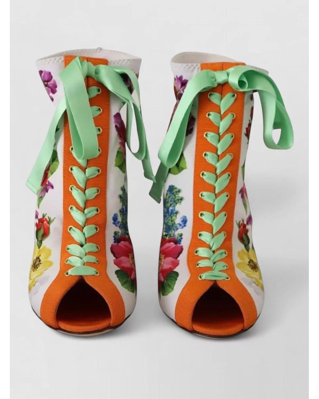 Dolce & Gabbana White Floral-Print Open-Toe Ankle Boots