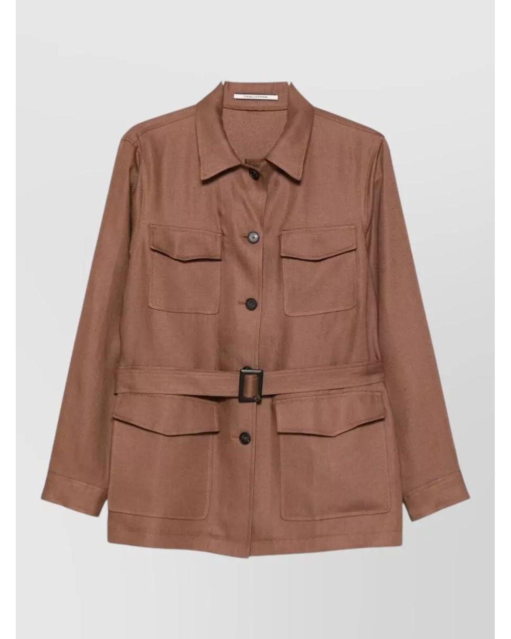 Tagliatore Brown Linen Belted Jacket