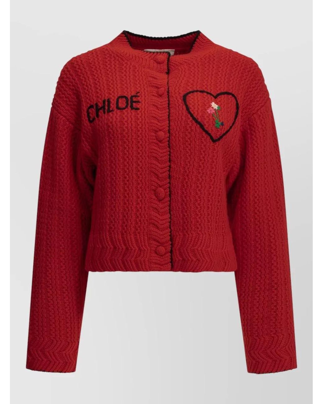 Chloé Red Cashmere Wool Thick-Knit Cropped Cardigan