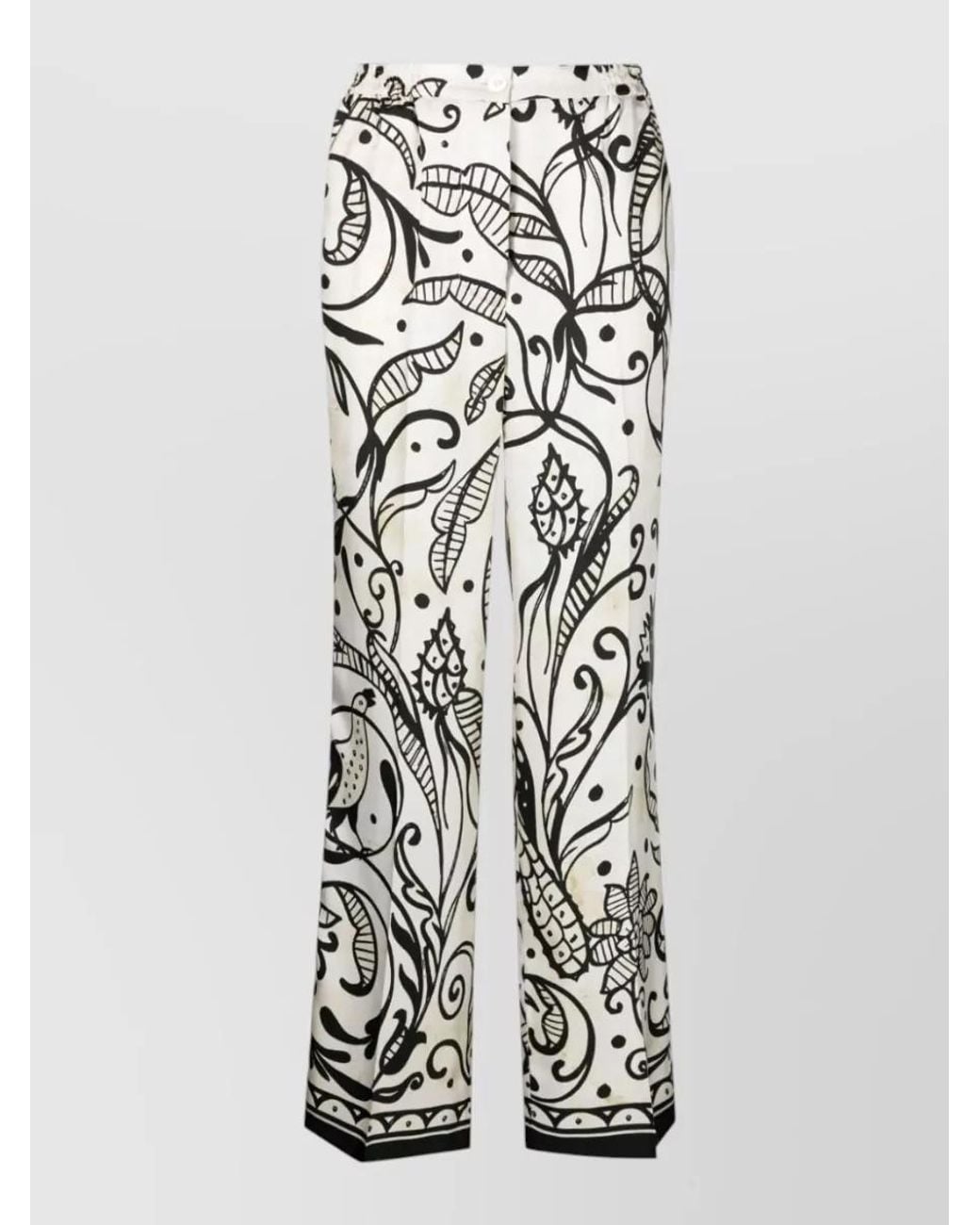 F.R.S For Restless Sleepers White Silk Floral-Print Wide-Leg Trousers