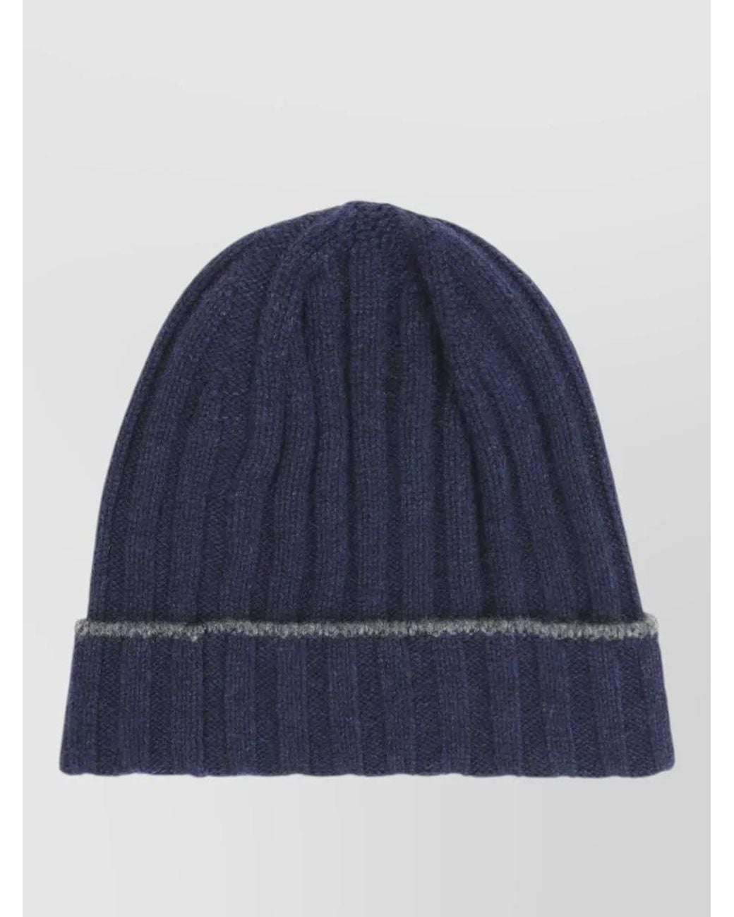 Brunello Cucinelli Blue Ribbed Cashmere Beanie for men