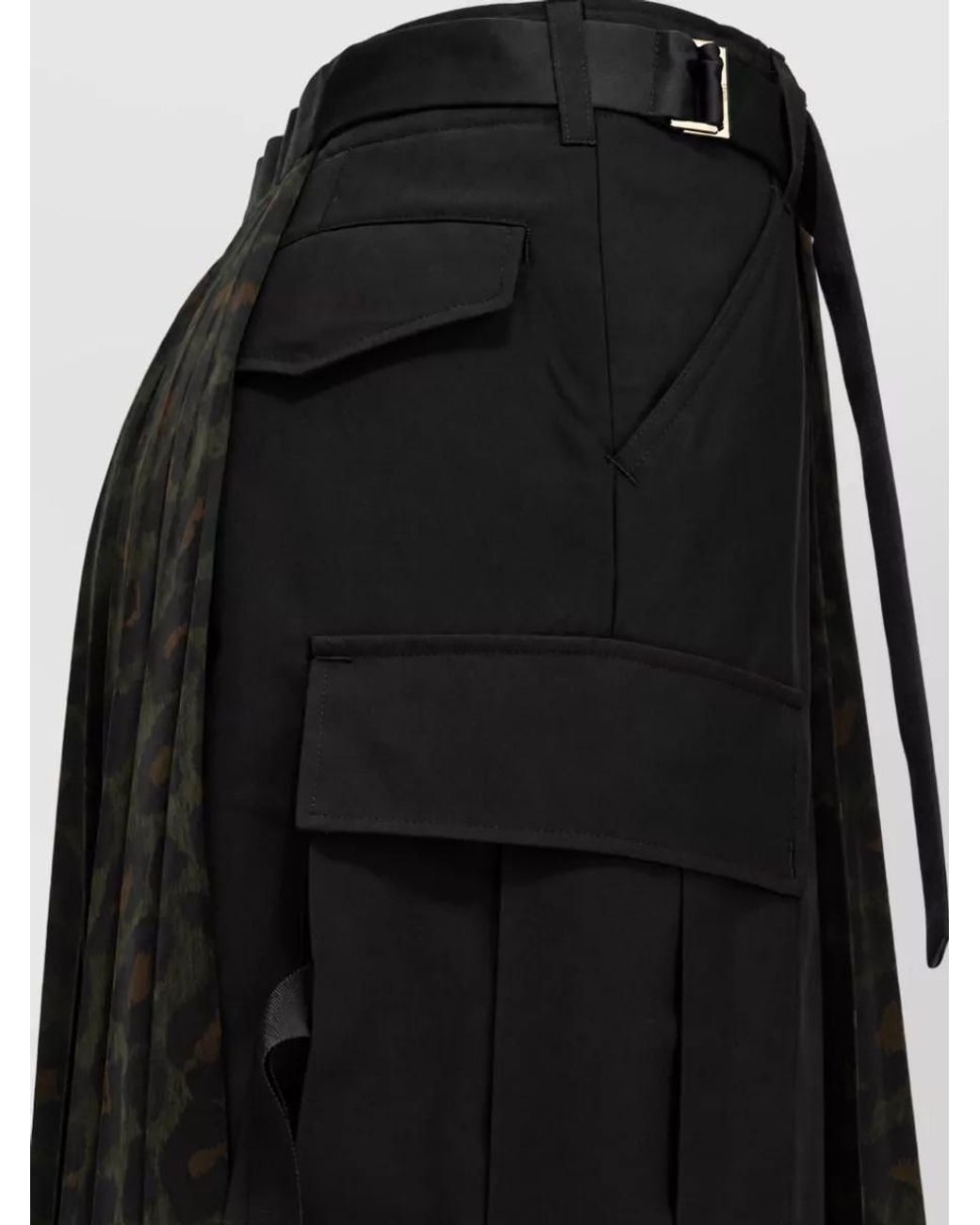 Sacai Black Leopard-Print Pleated Midi Skirt