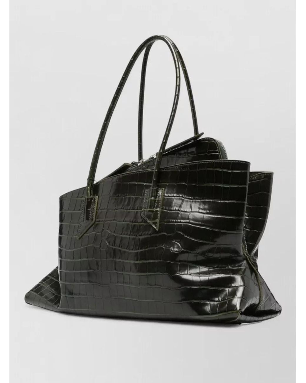 The Attico Black Medium Crocodile-Print Leather Shoulder Bag