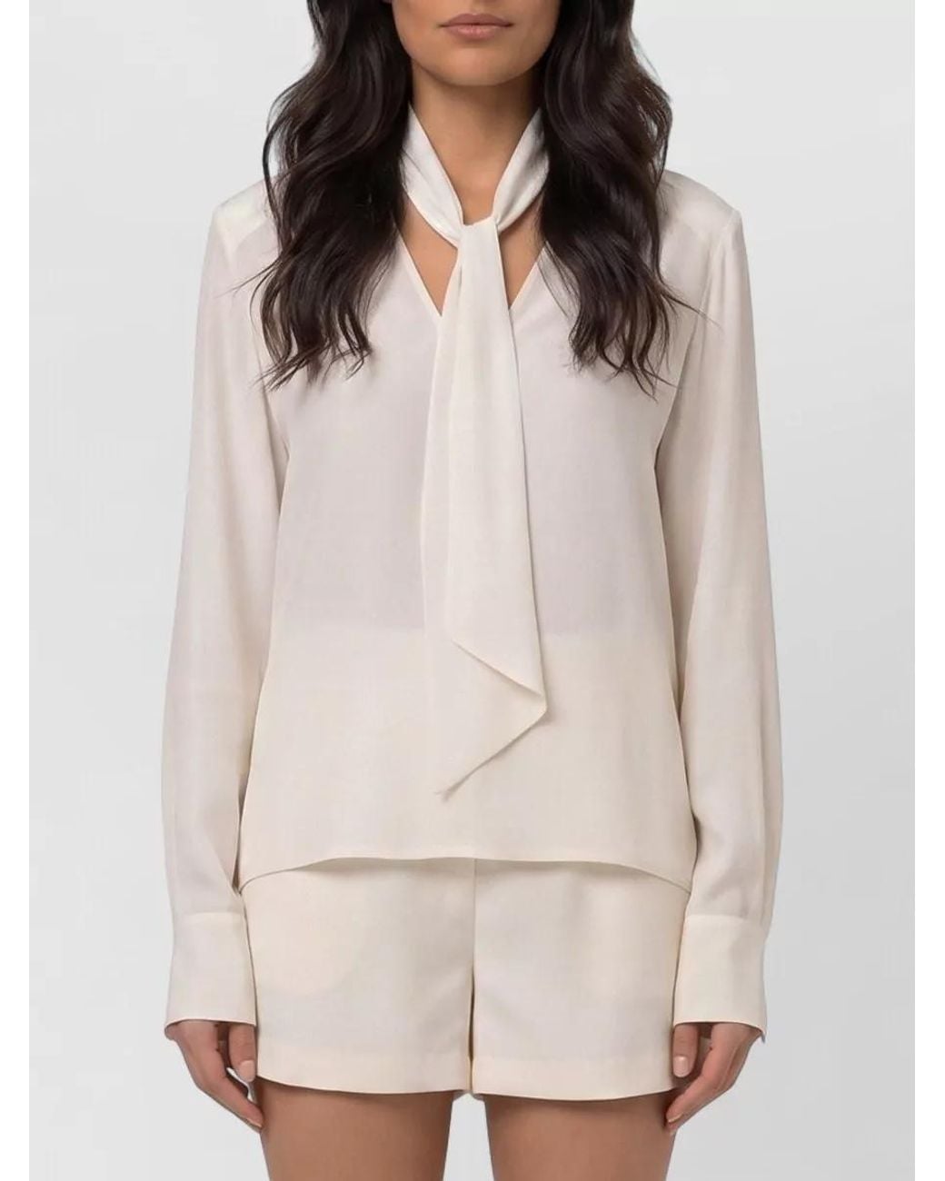 FEDERICA TOSI Natural Silk V-Neck Long-Sleeve Blouse