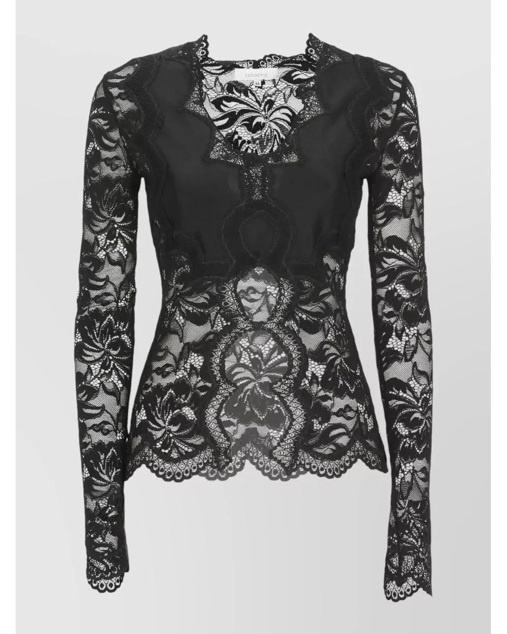 Rabanne Black Lace V-Neck Long-Sleeve Maxi Dress