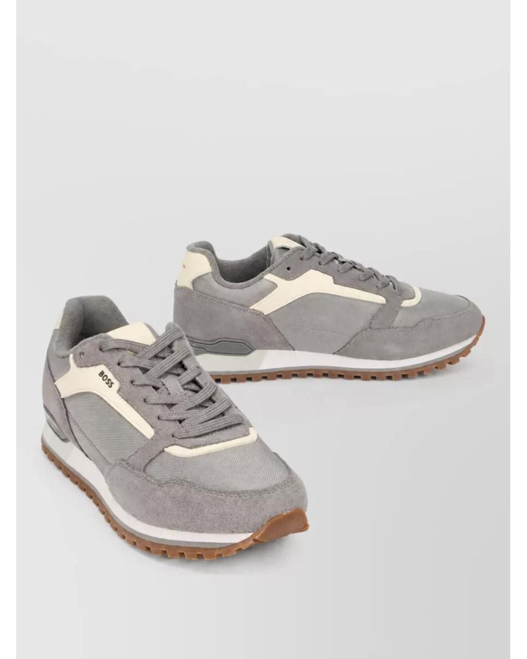Boss Gray Fabric Low-Top Sneakers for men