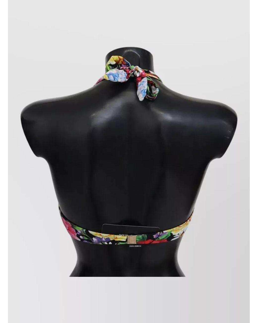 Dolce & Gabbana Black Floral-Print Halterneck Bandeau Bikini Top