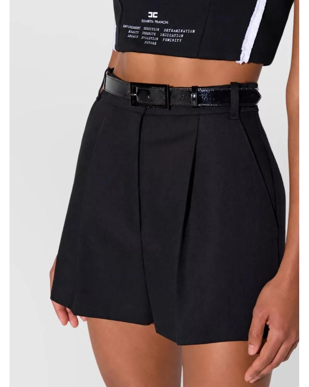 Elisabetta Franchi Blue Virgin Wool Belted High-Rise Shorts
