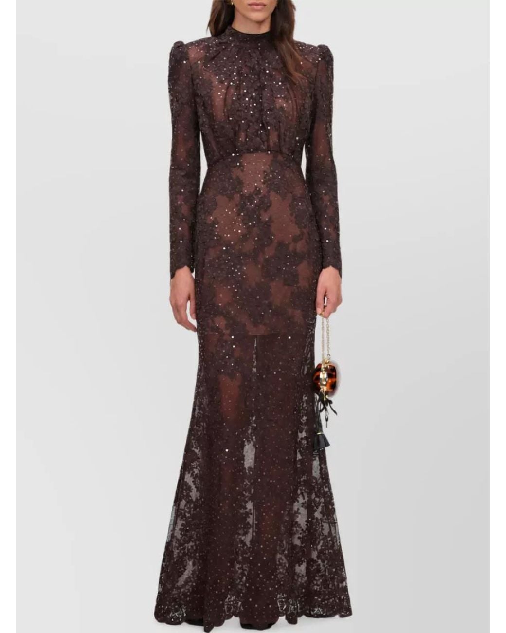 Self-Portrait Brown Sequin Lace Maxi Dress