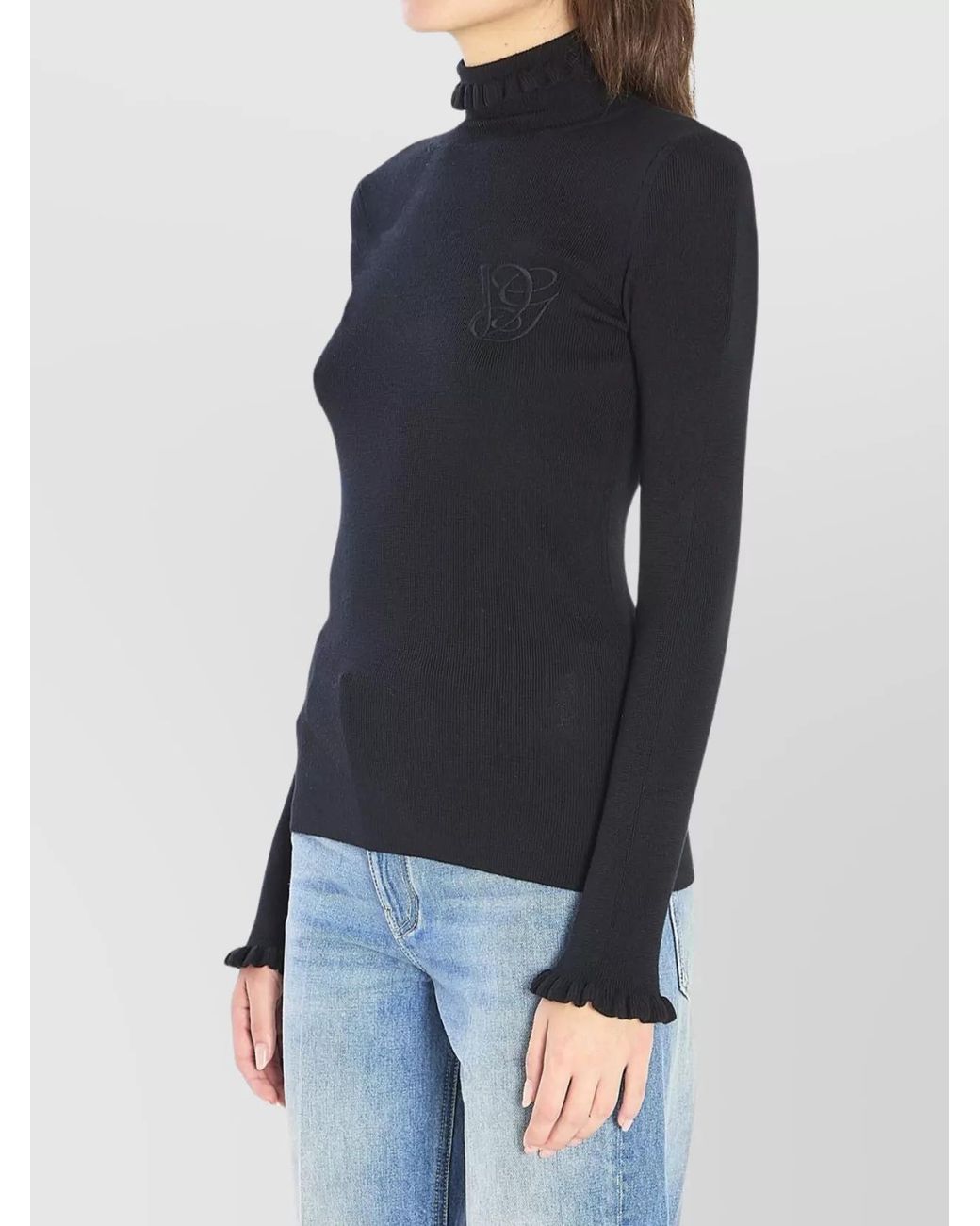 Valentino Garavani Black Virgin Wool Slim-Fit Ruffled Turtleneck Sweater