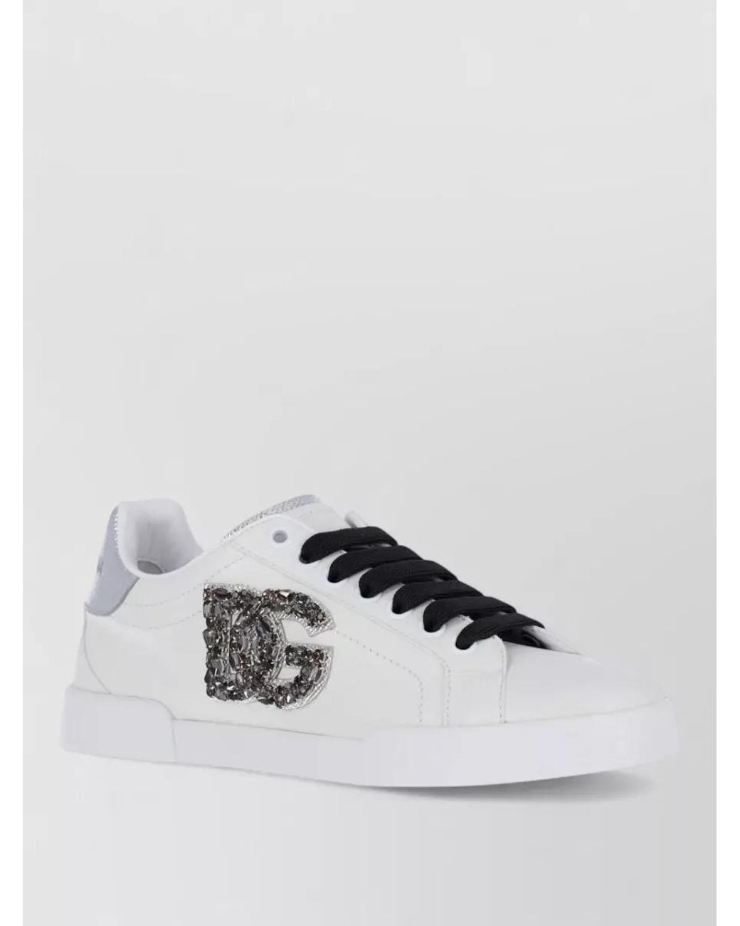 Dolce & Gabbana White Crystal-Embellished Leather Low-Top Sneakers