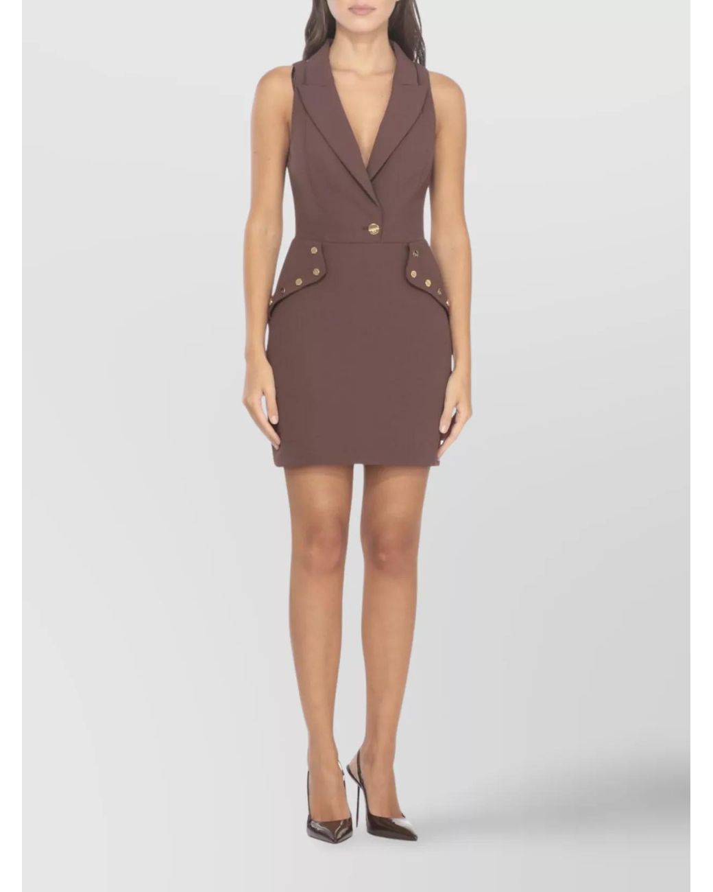 Elisabetta Franchi Brown Sleeveless V-Neck Mini Dress