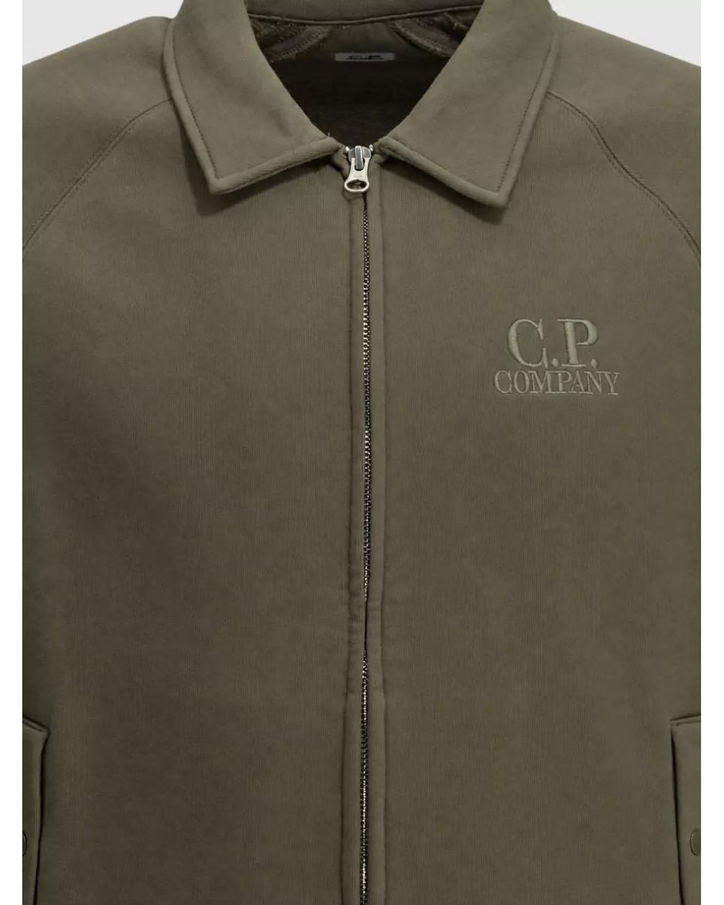 C P Company Green Cotton Zip Up Bomber Jacket for men
