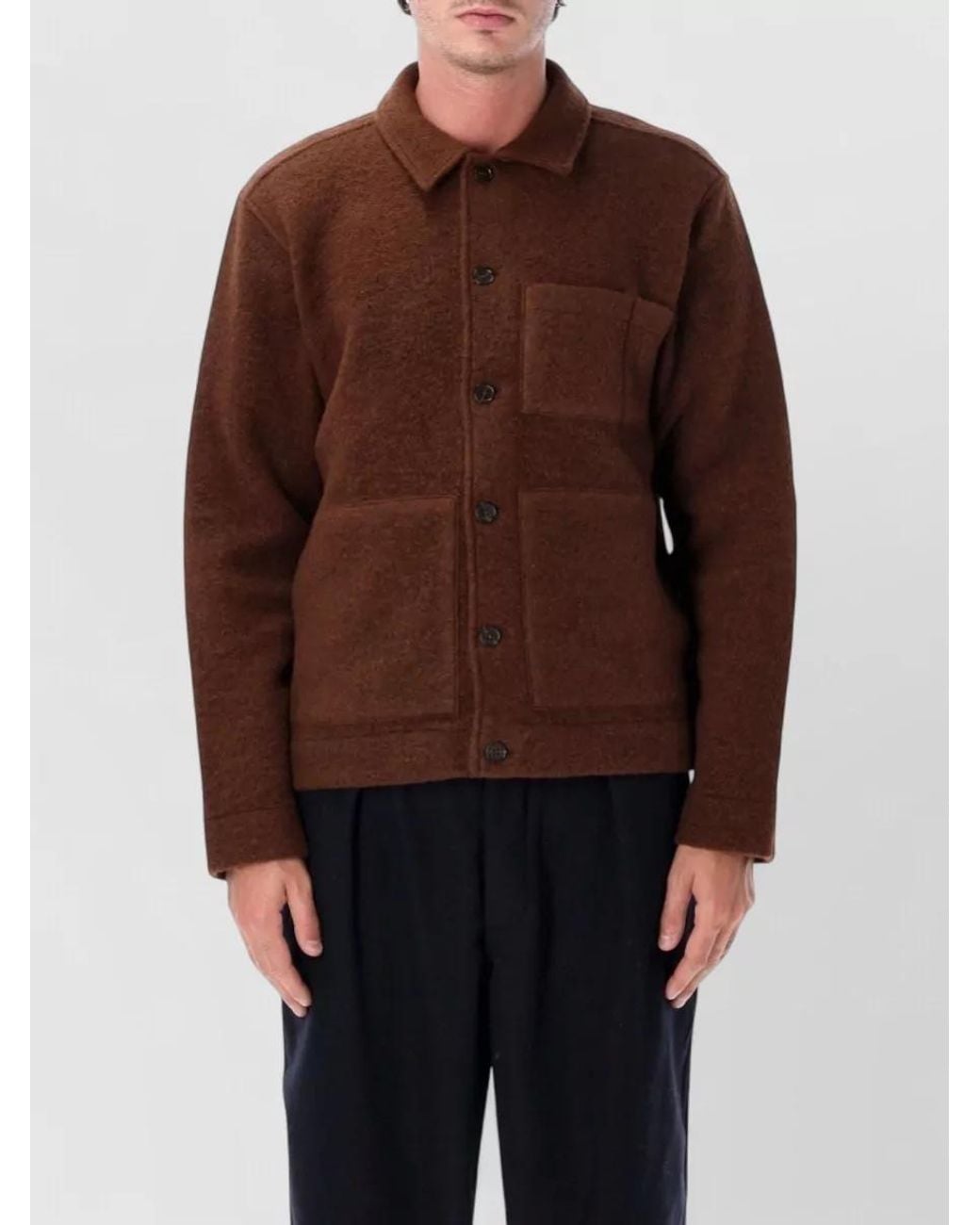 Universal Works Brown Wool Single Breasted Coat for men