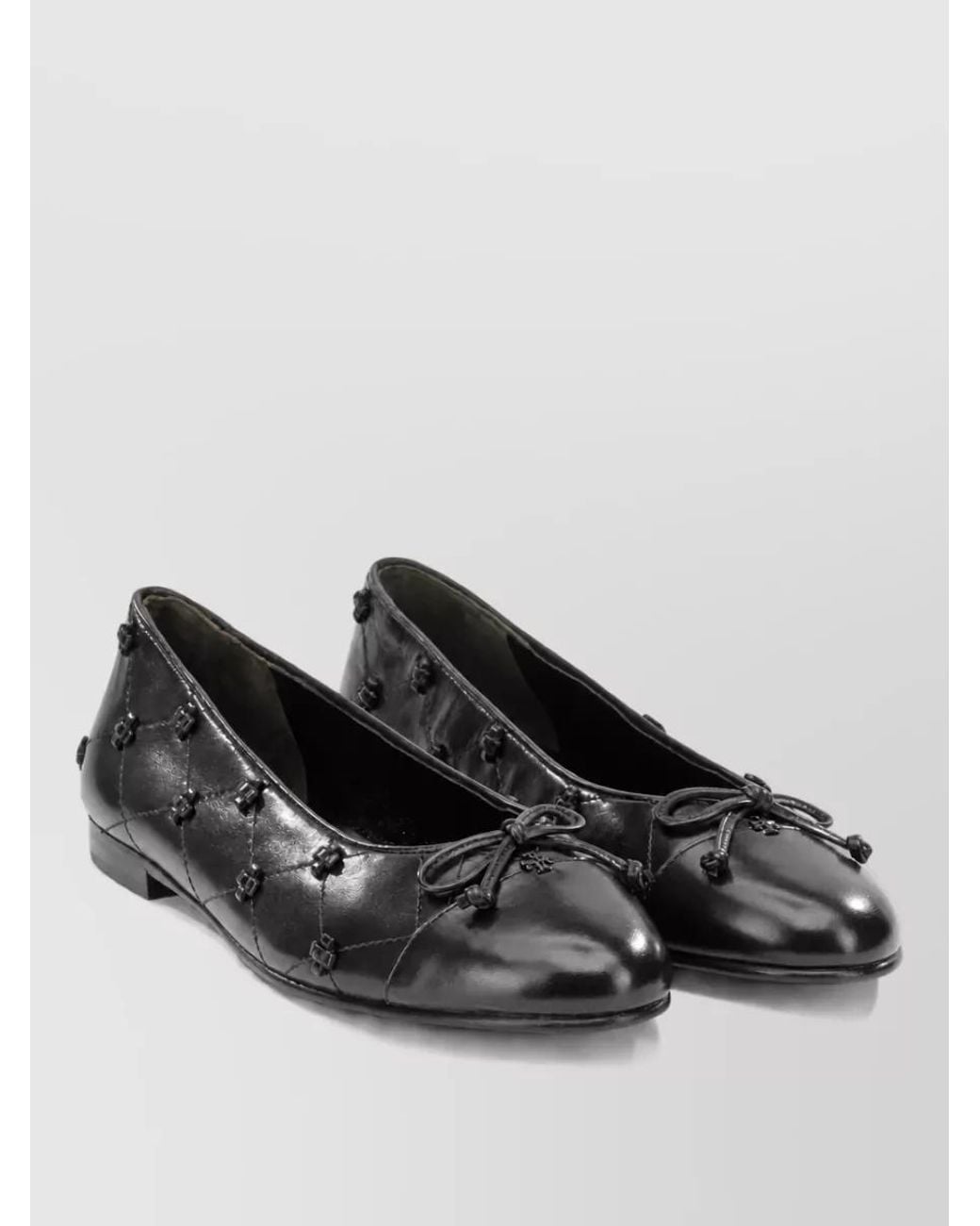 Tory Burch Black Leather Cap-Toe Ballerina Flats