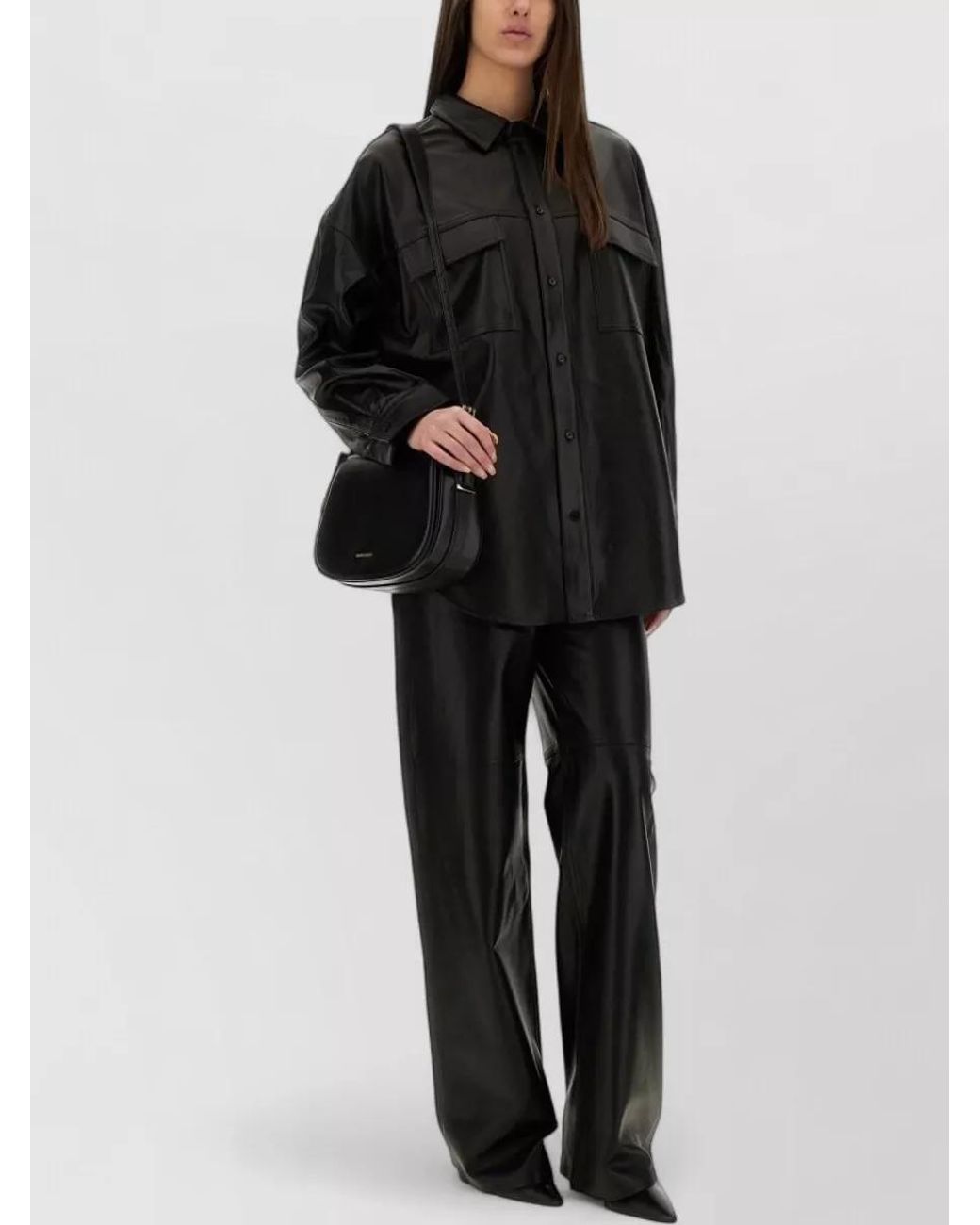Michael Kors Black Lamb Leather Oversized Jacket