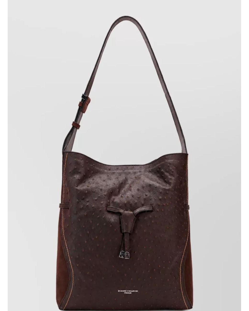 Gianni Chiarini Brown Leather Ostrich-Print Shoulder Bag