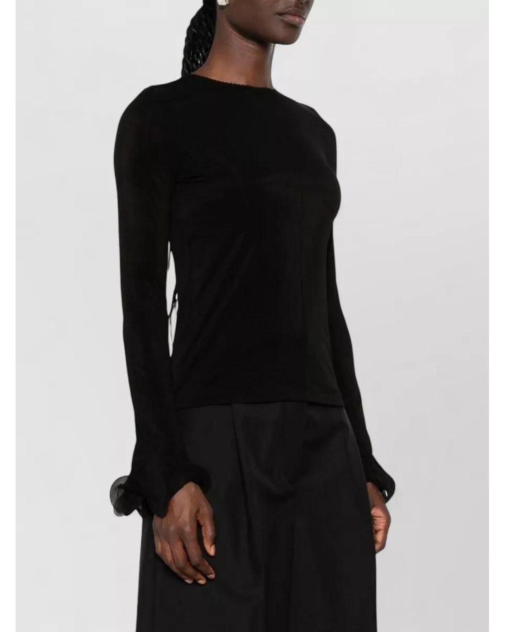 Moschino Black Ruffled Long-Sleeve Jersey Blouse