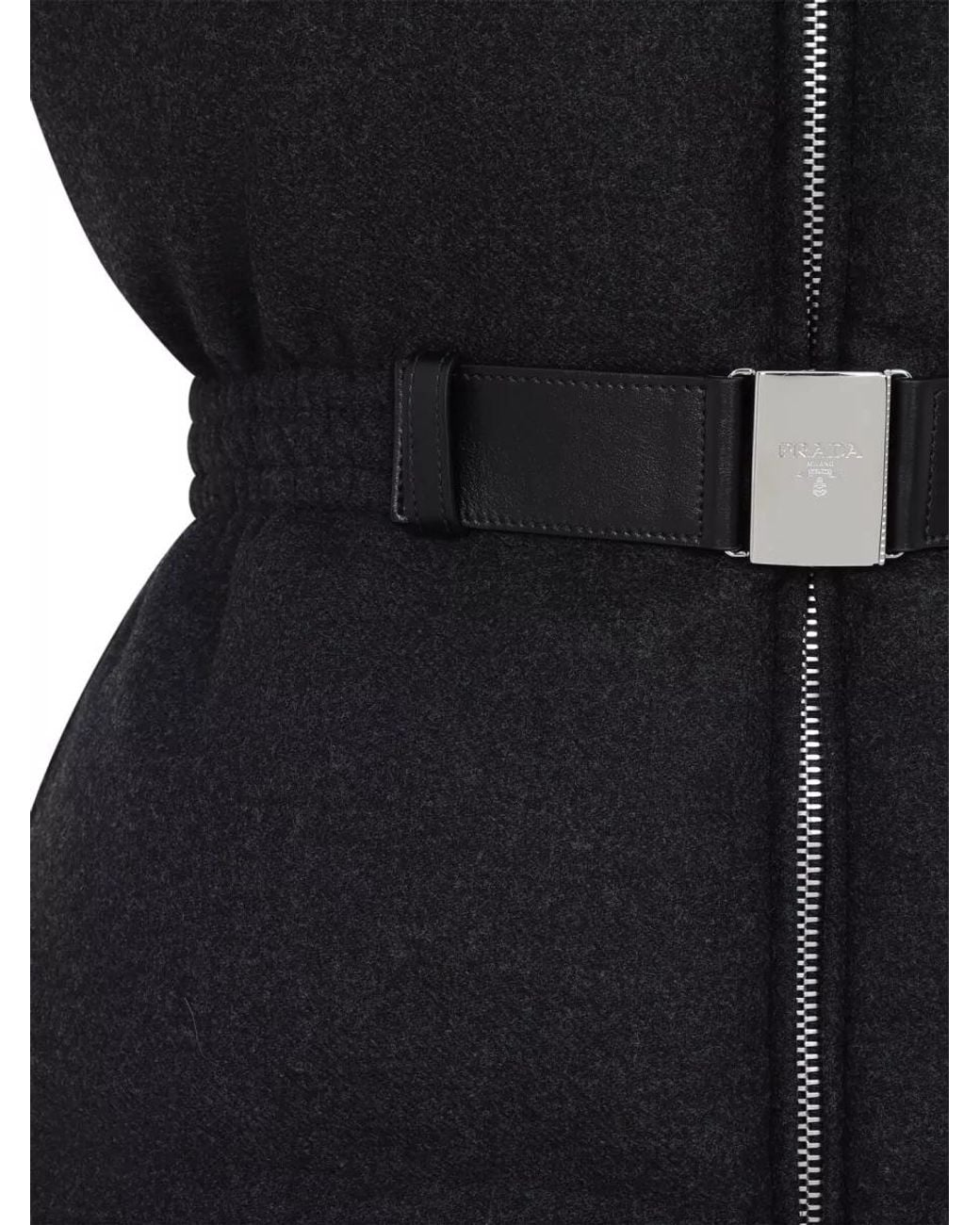 Prada Black Cashmere Wool Sleeveless Belted Coat