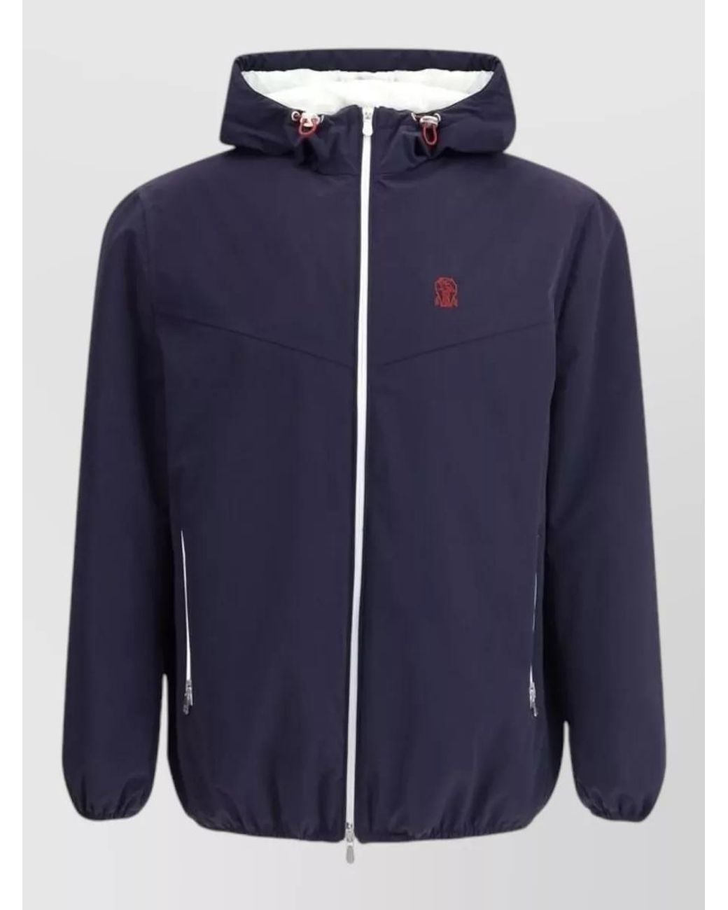 Brunello Cucinelli Blue Hooded Raincoat for men