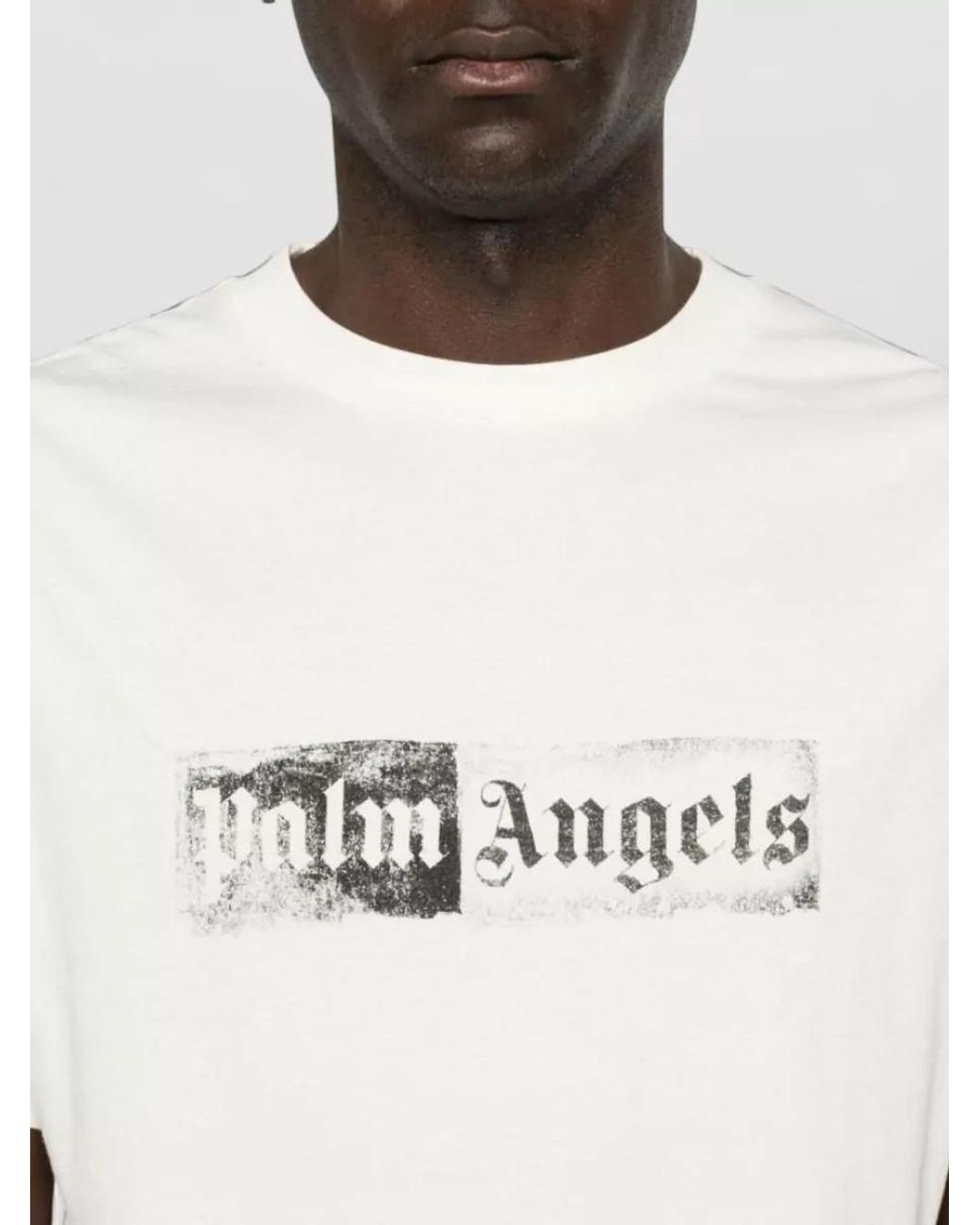 Palm Angels Natural Cotton Logo Print Short-Sleeve T-Shirt for men