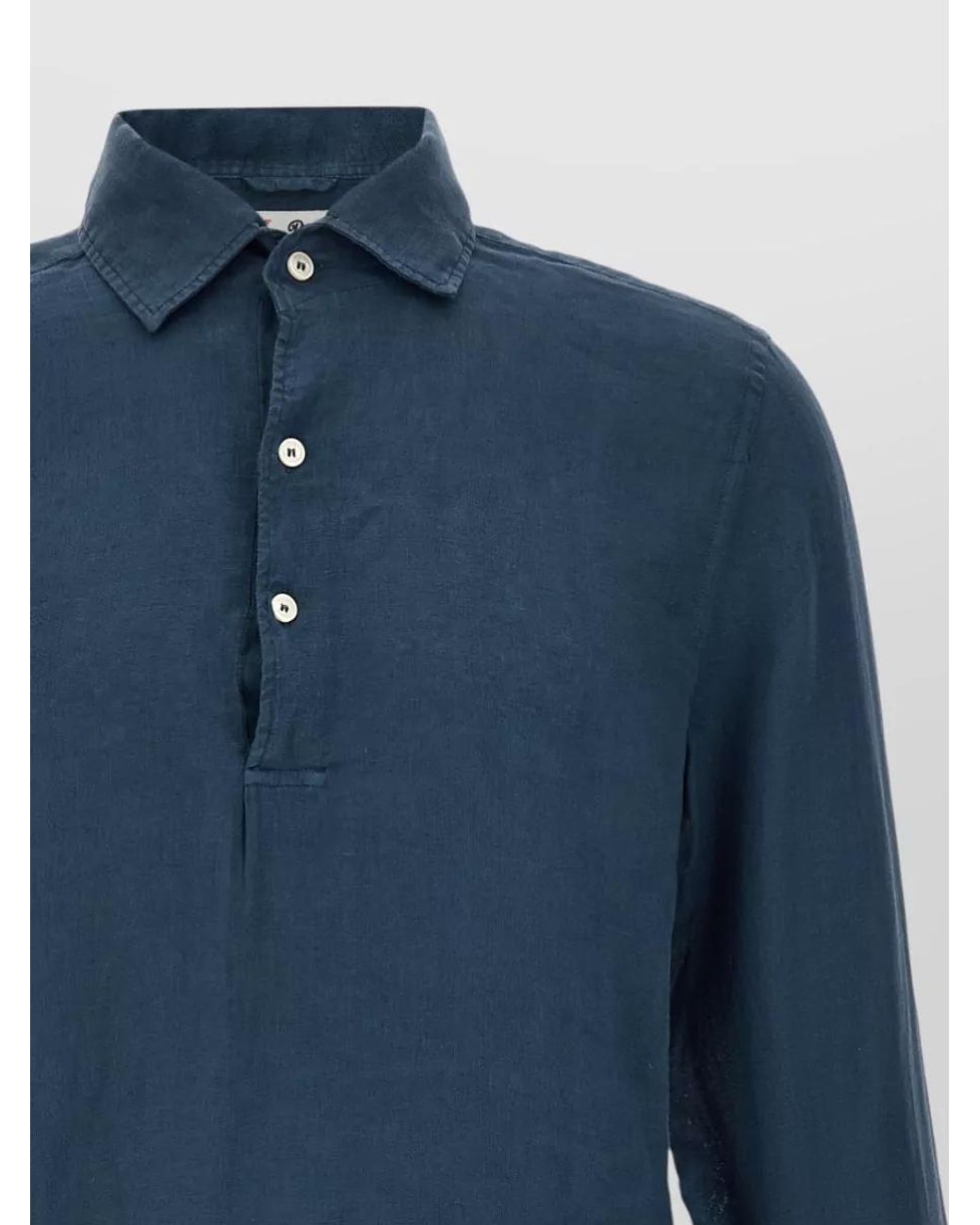 Mc2 Saint Barth Blue Linen Long-Sleeve Polo Shirt for men