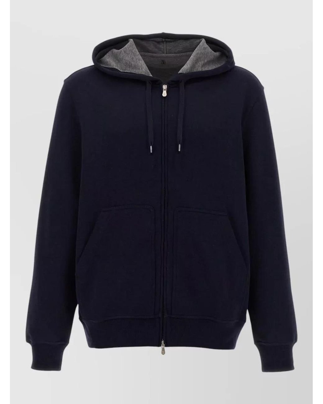 Brunello Cucinelli Blue Cotton Cashmere Silk Zip-Up Hoodie for men