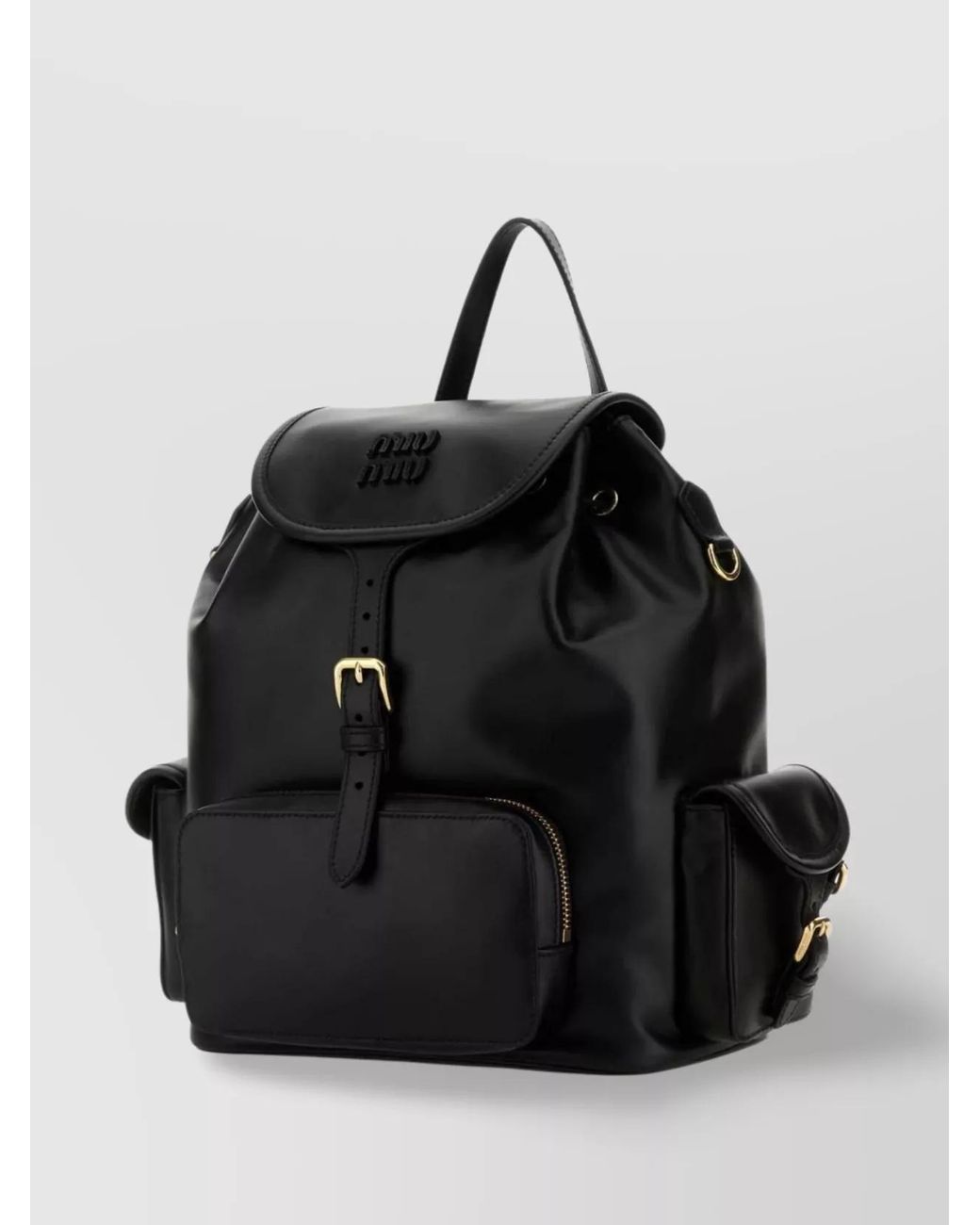 Miu Miu Black Leather Backpack With Front And Side Pockets